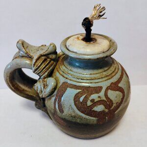 Handmade Studio Pottery Oil Lamp Stoneware Signed Base 4” Vintage John Schulps